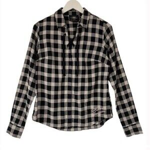 Harley Davidson Script Front Laced Brushed Flannel Plaid Shirt Sexy Sweet Small